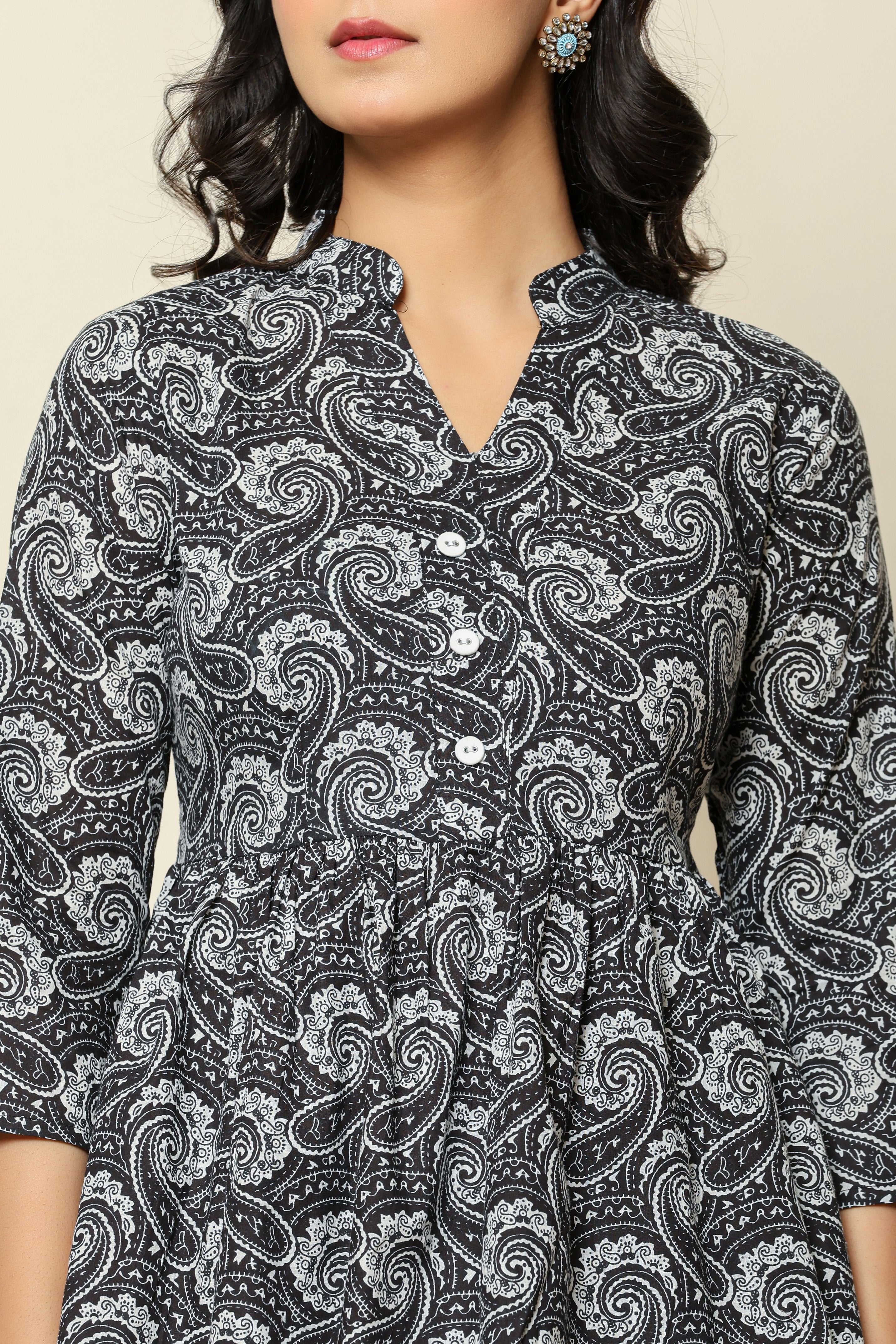 Paisley Print Black Peplum Top