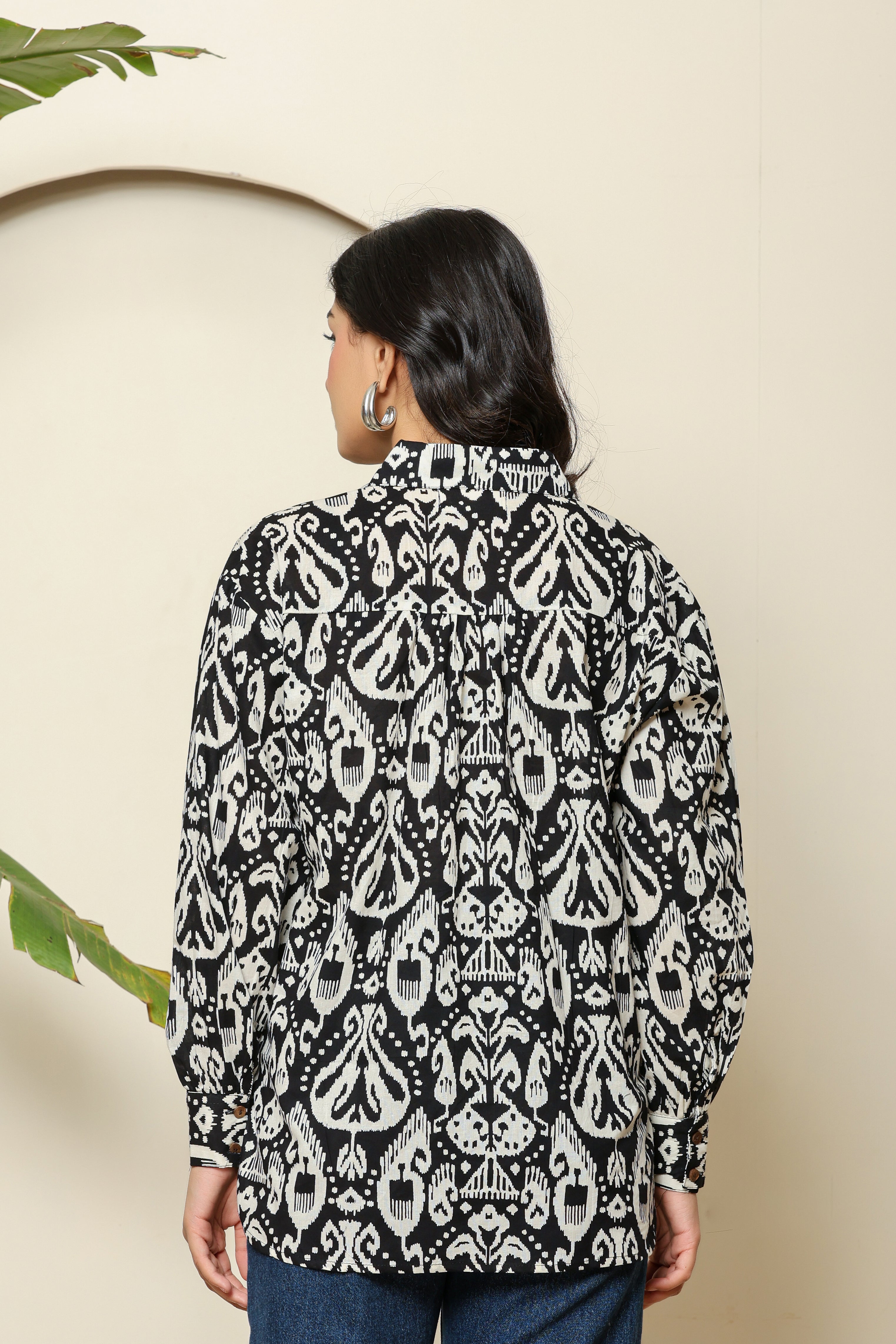 Monochrome Ikat Button-Down Shirt