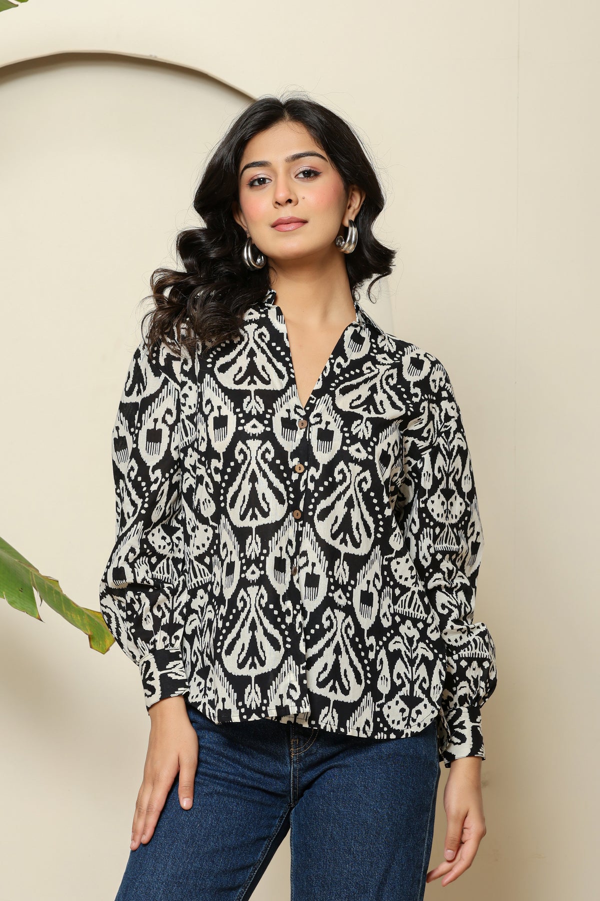 Monochrome Ikat Button-Down Shirt