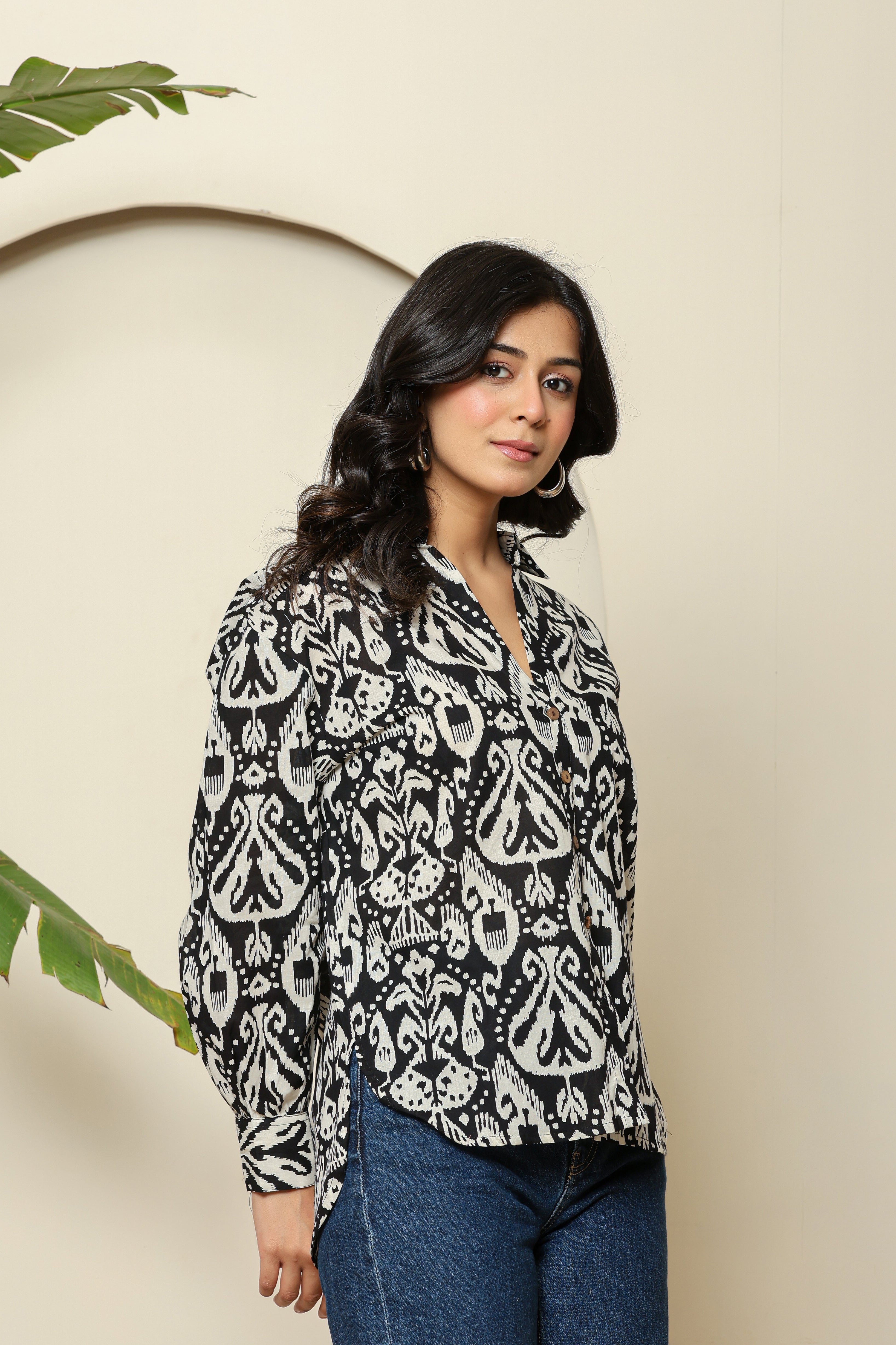 Monochrome Ikat Button-Down Shirt