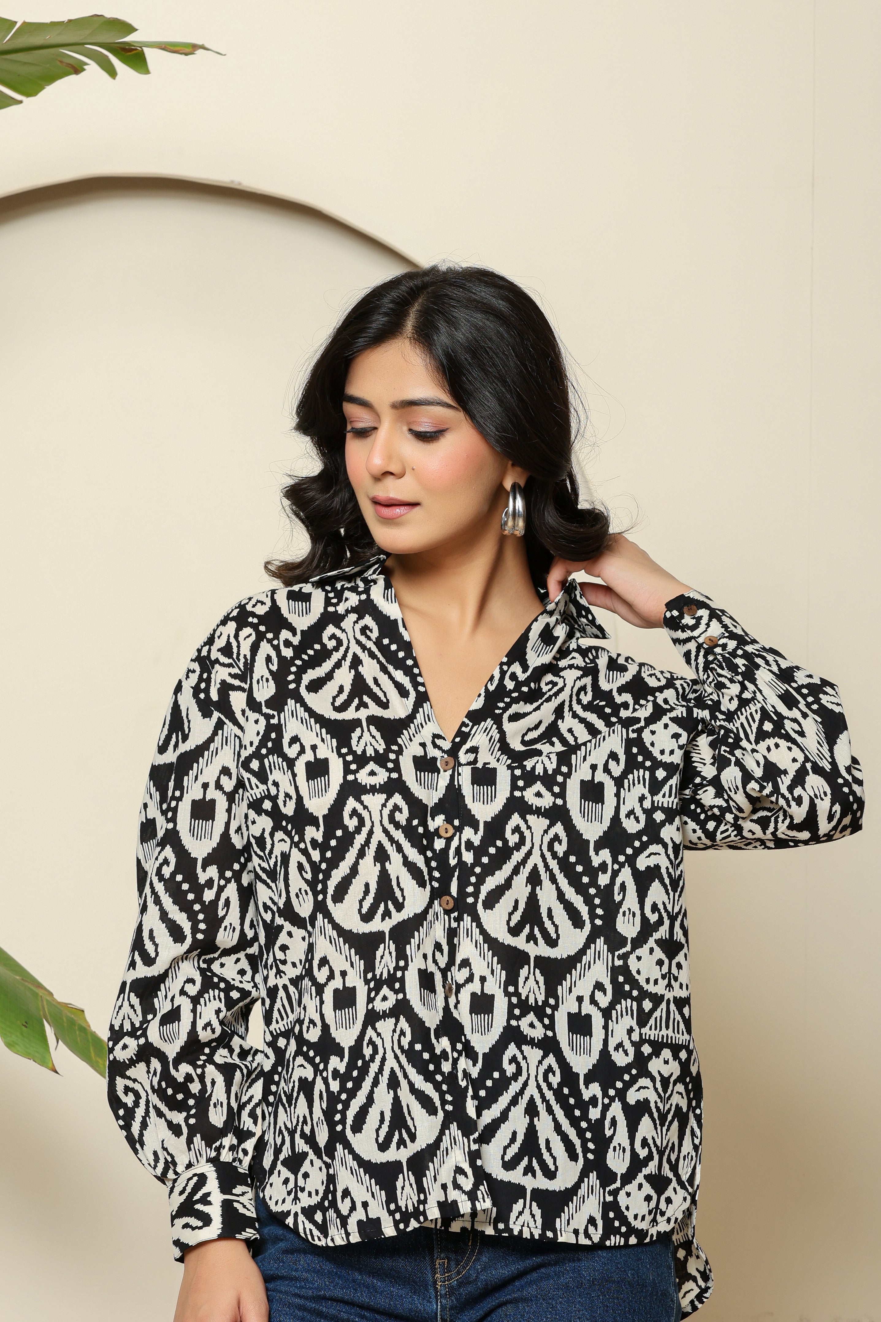 Monochrome Ikat Button-Down Shirt
