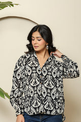 Monochrome Ikat Button-Down Shirt