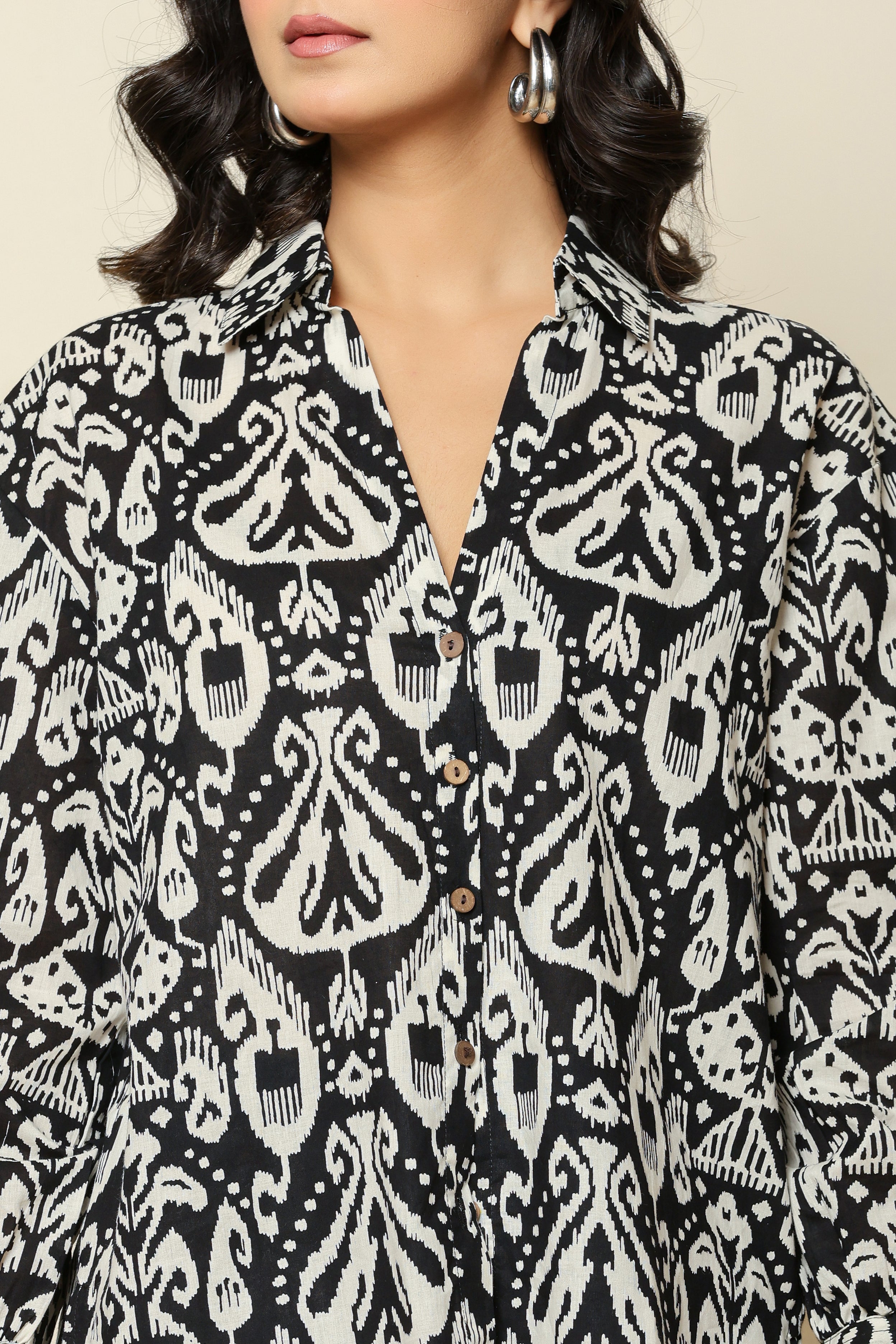 Monochrome Ikat Button-Down Shirt