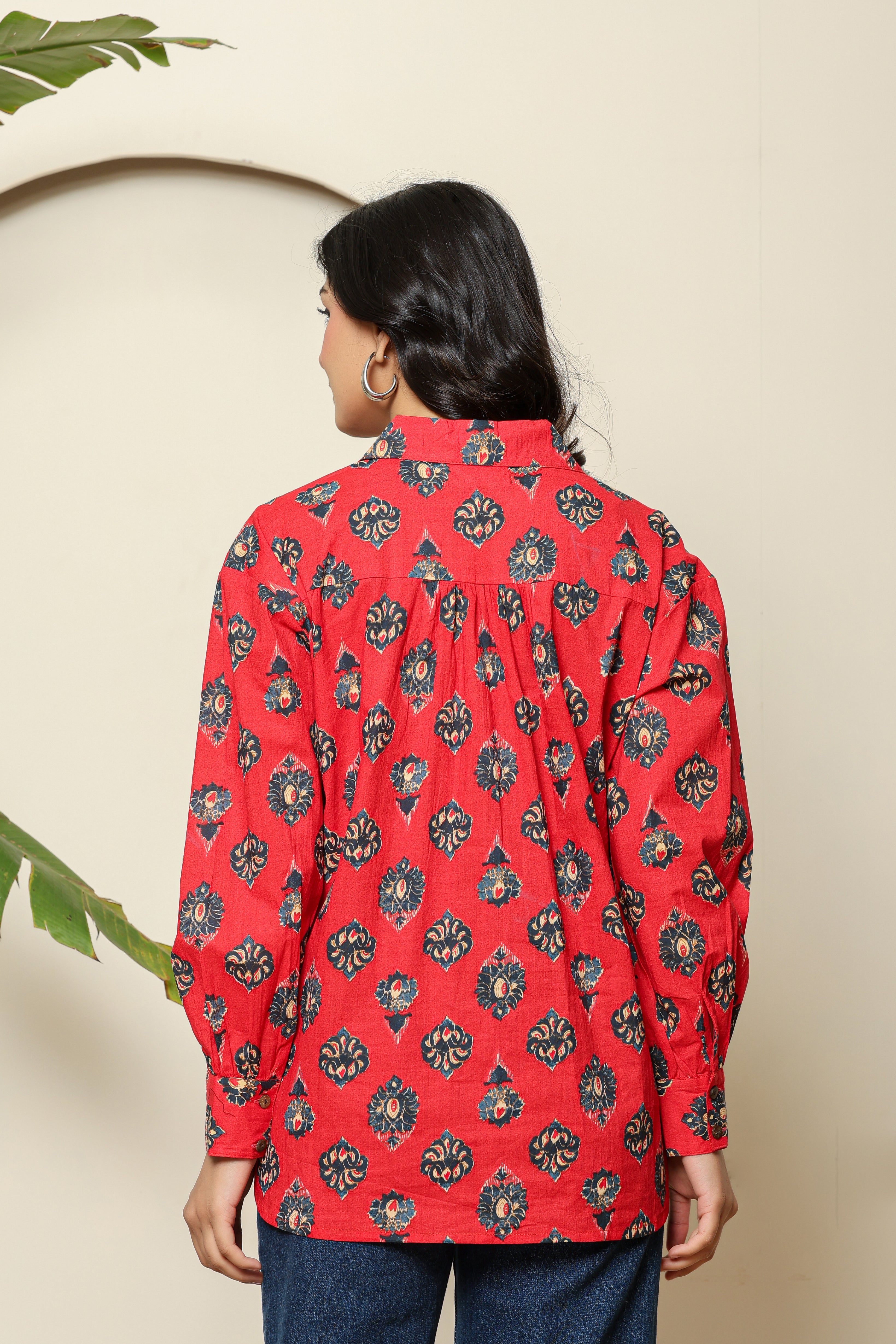Red Floral Print Button-Down Shirt