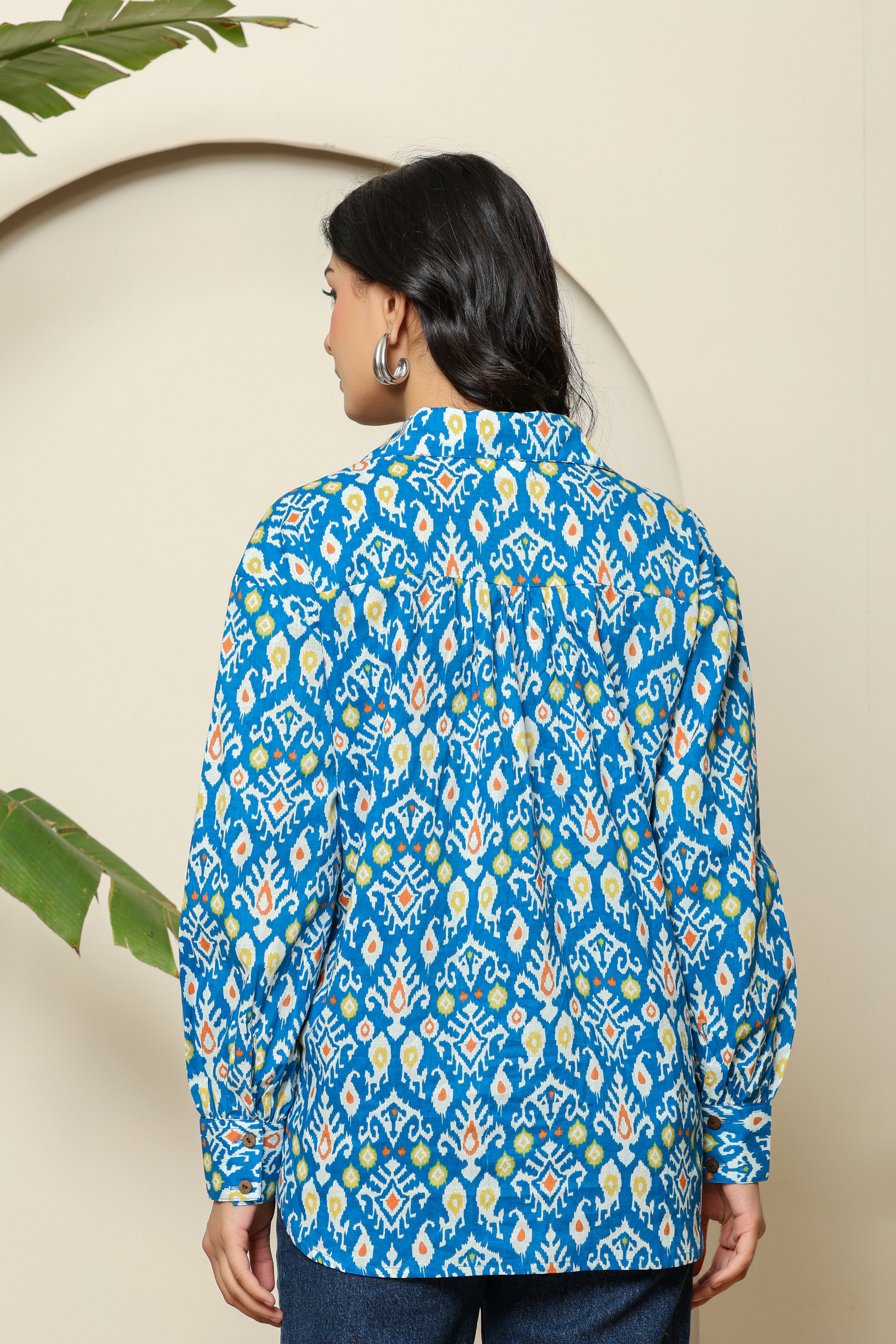 Blue Ikat Print Button-Down Shirt