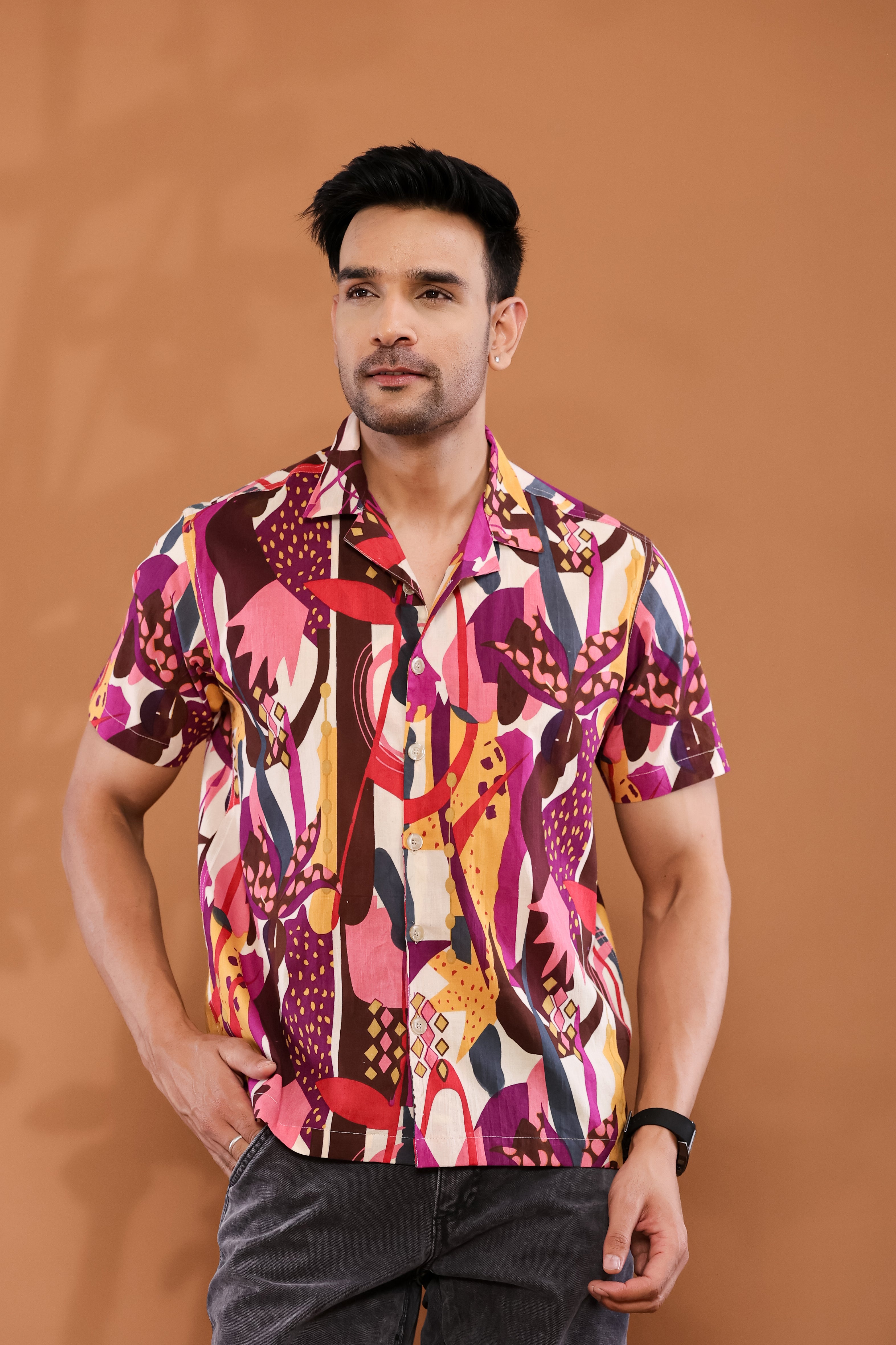 Color Burst Cuban Collar Shirt