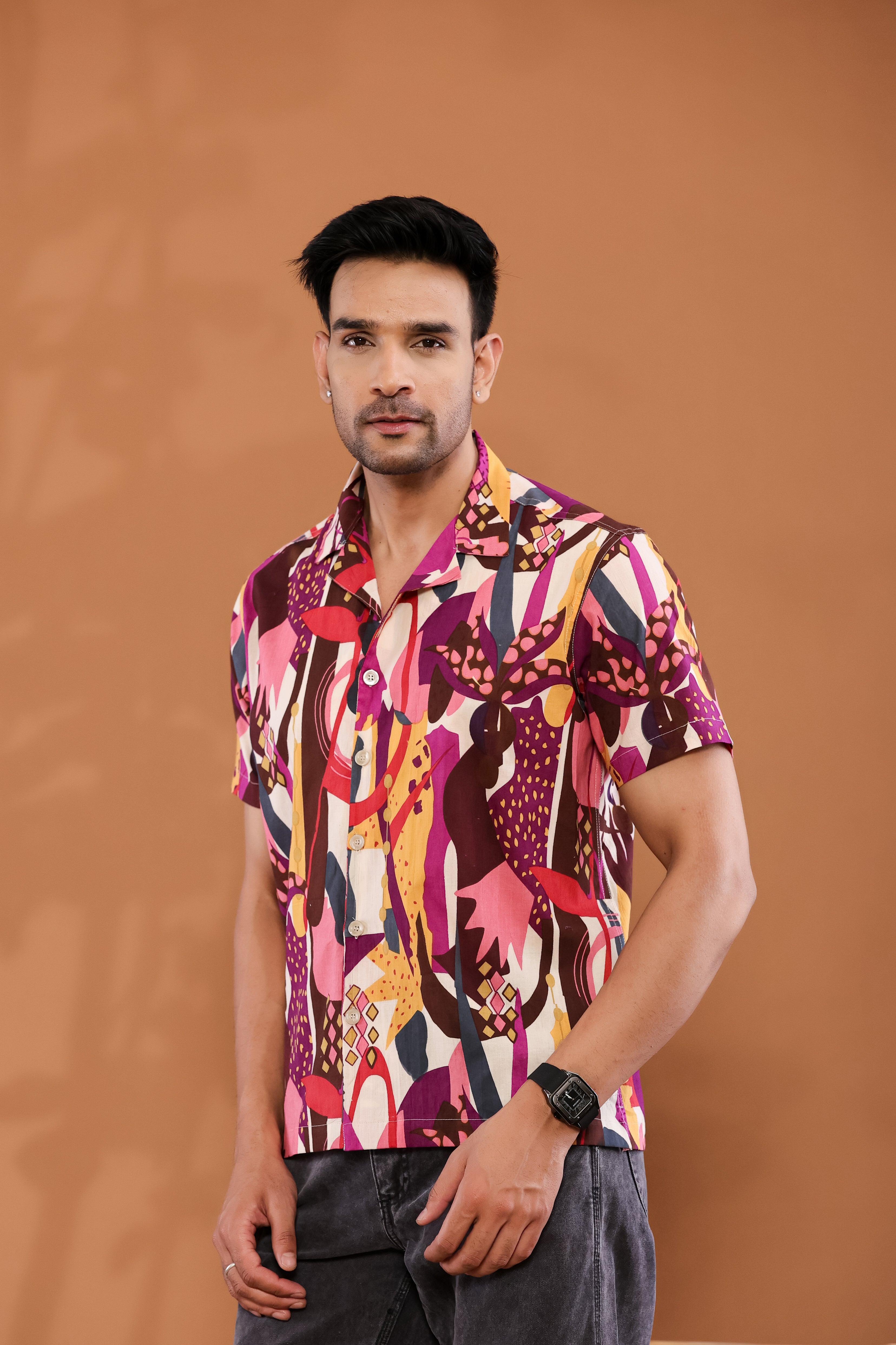 Color Burst Cuban Collar Shirt