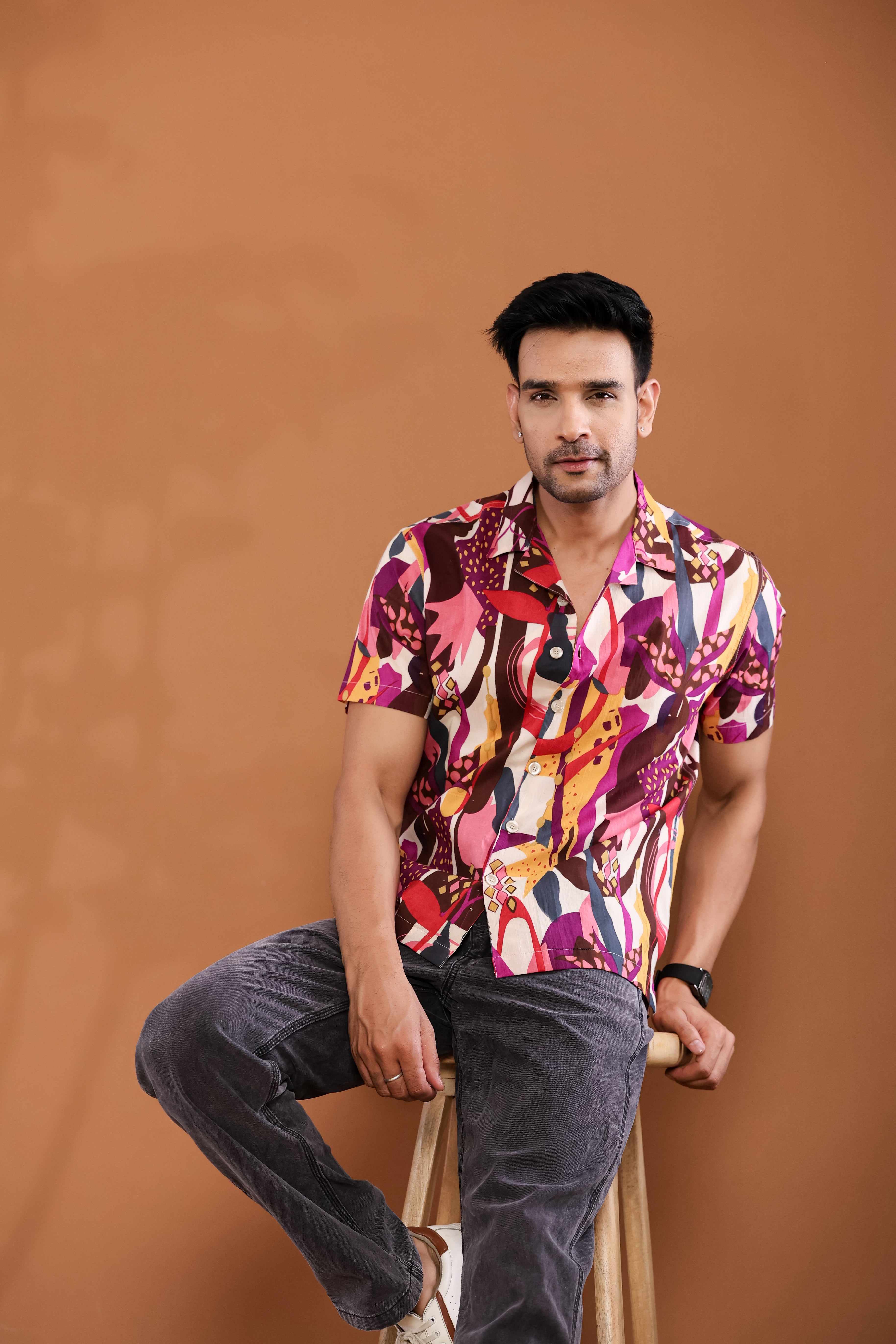 Color Burst Cuban Collar Shirt