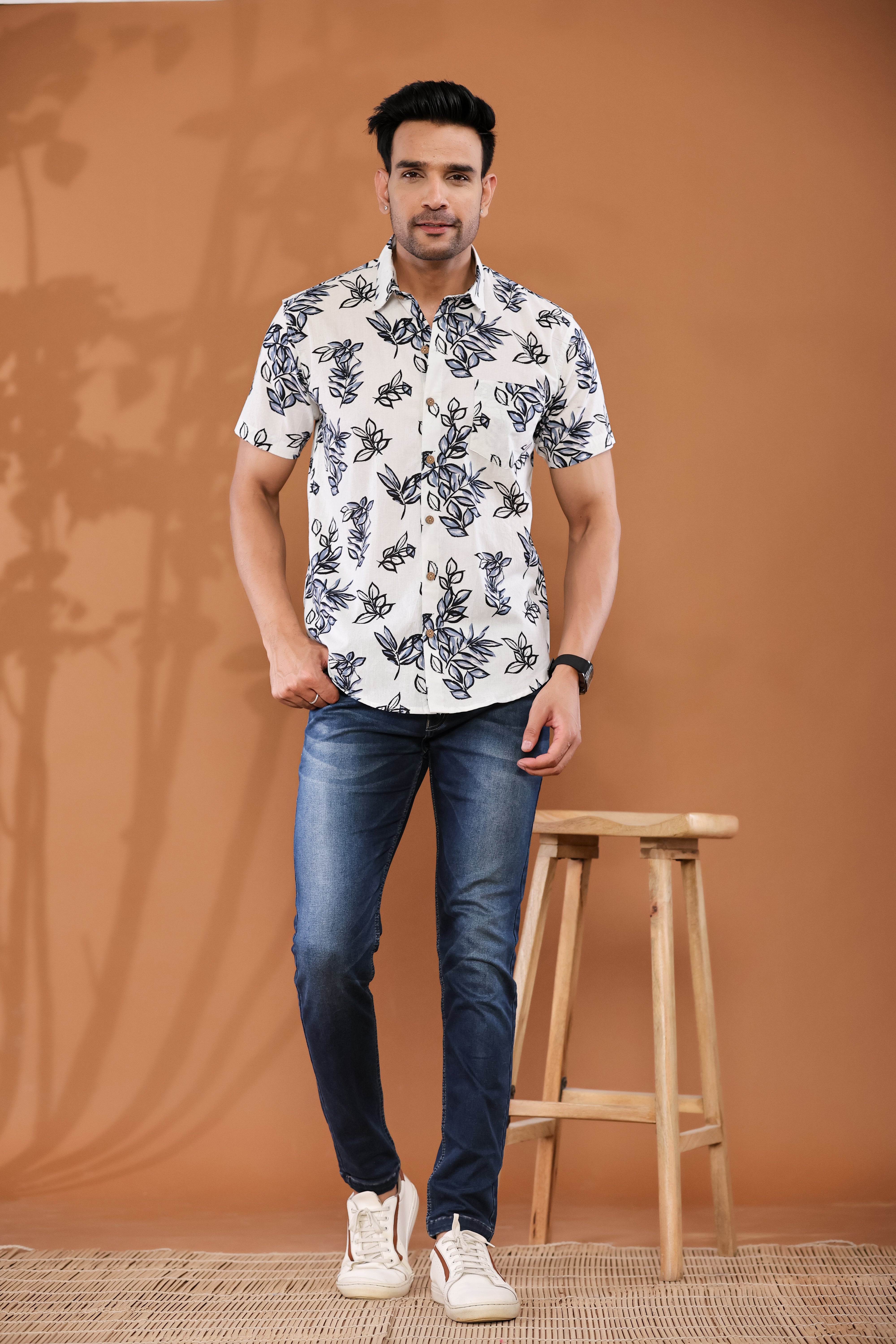 Brushstroke Leaf Half Sleeves Shirt