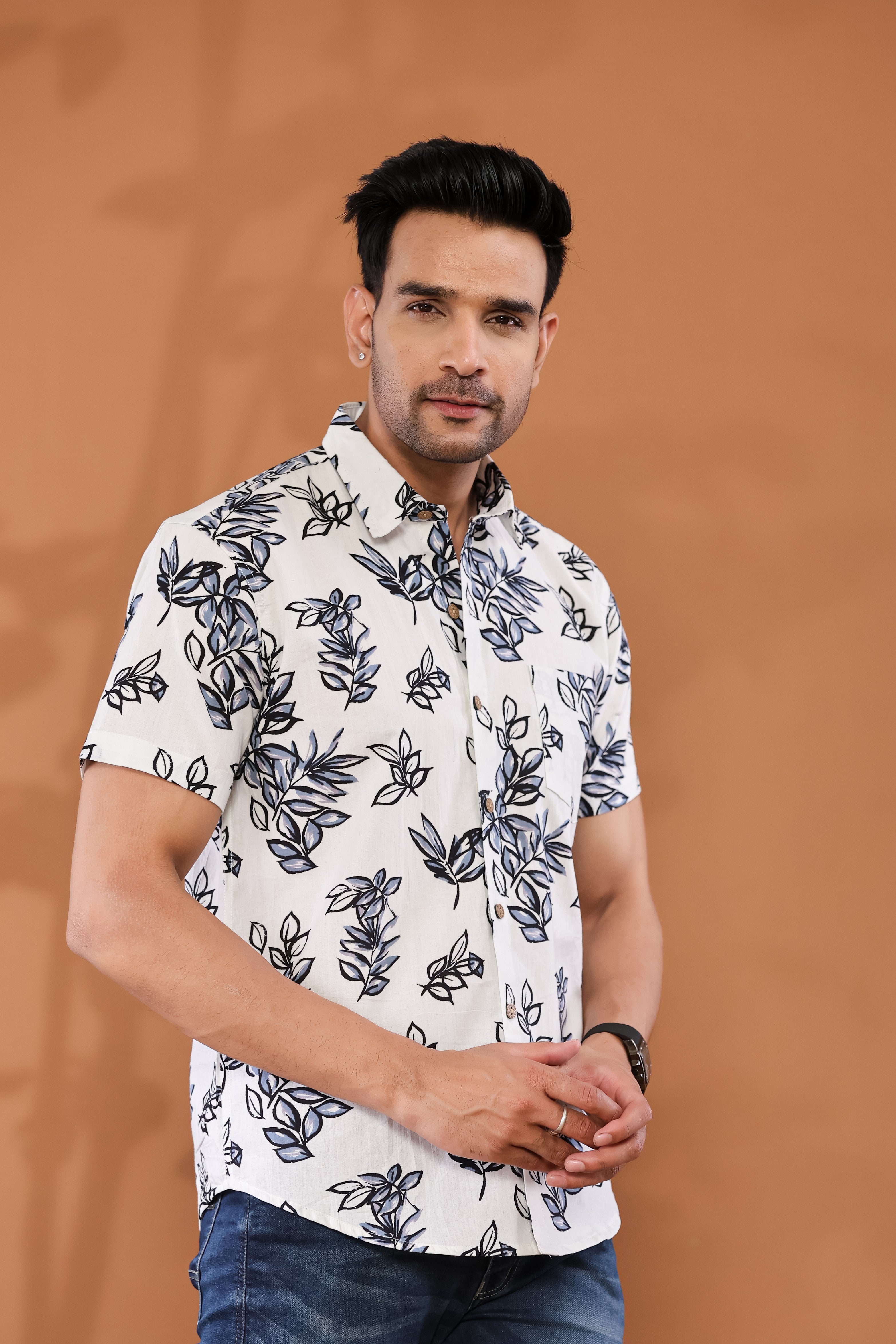 Brushstroke Leaf Half Sleeves Shirt