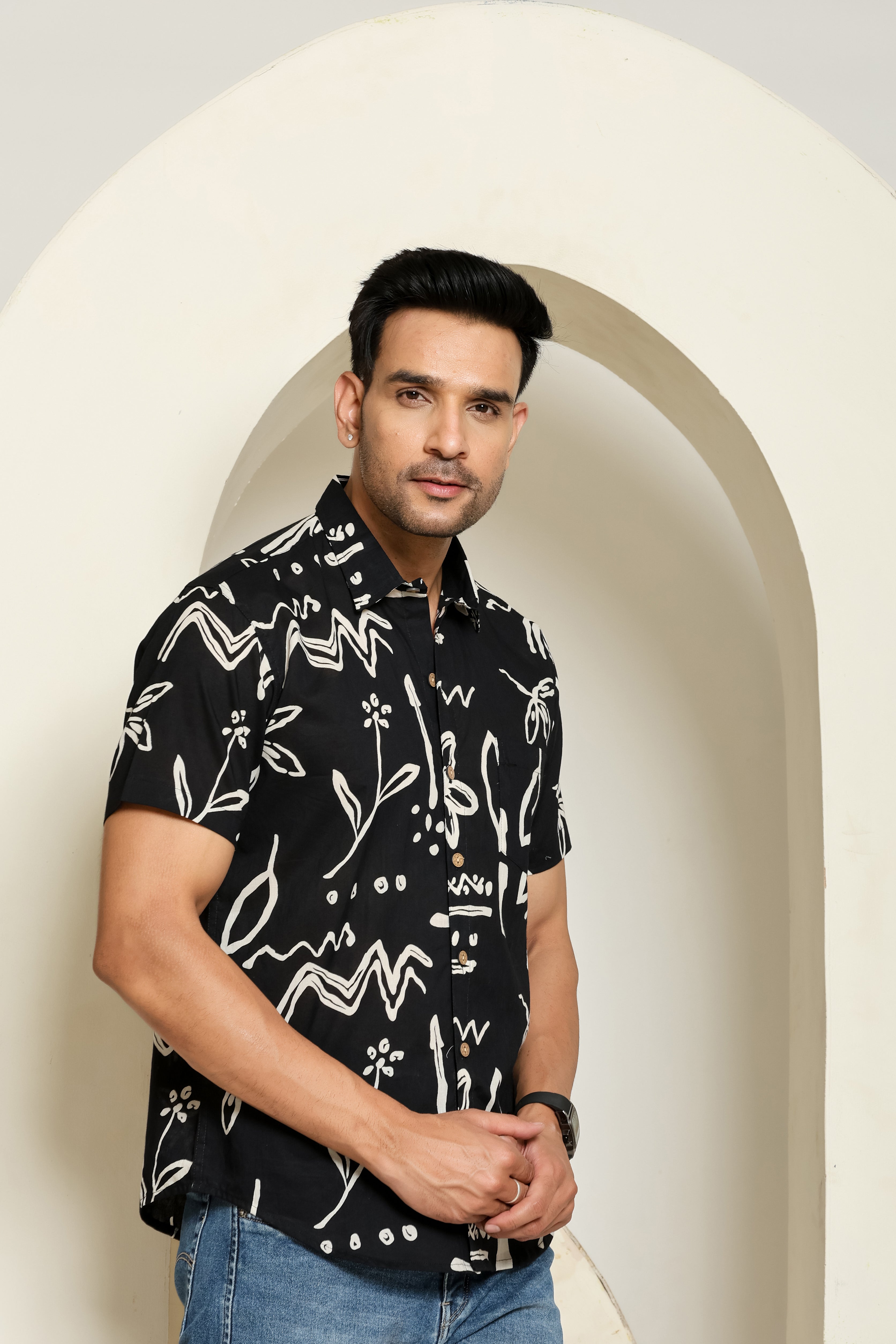 Brushstroke Noir Printed Half Sleeve Shirt