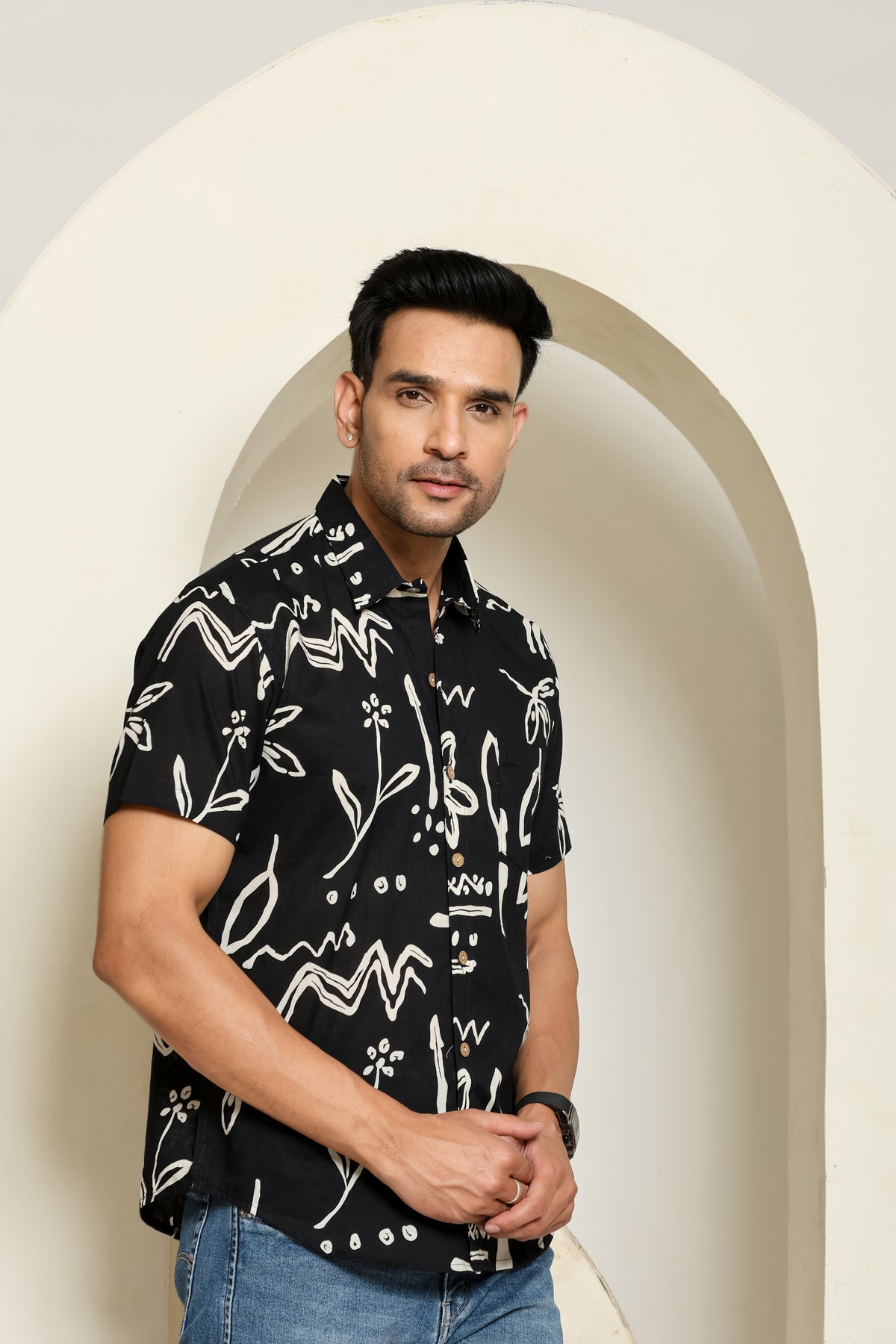 Brushstroke Noir Printed Half Sleeve Shirt