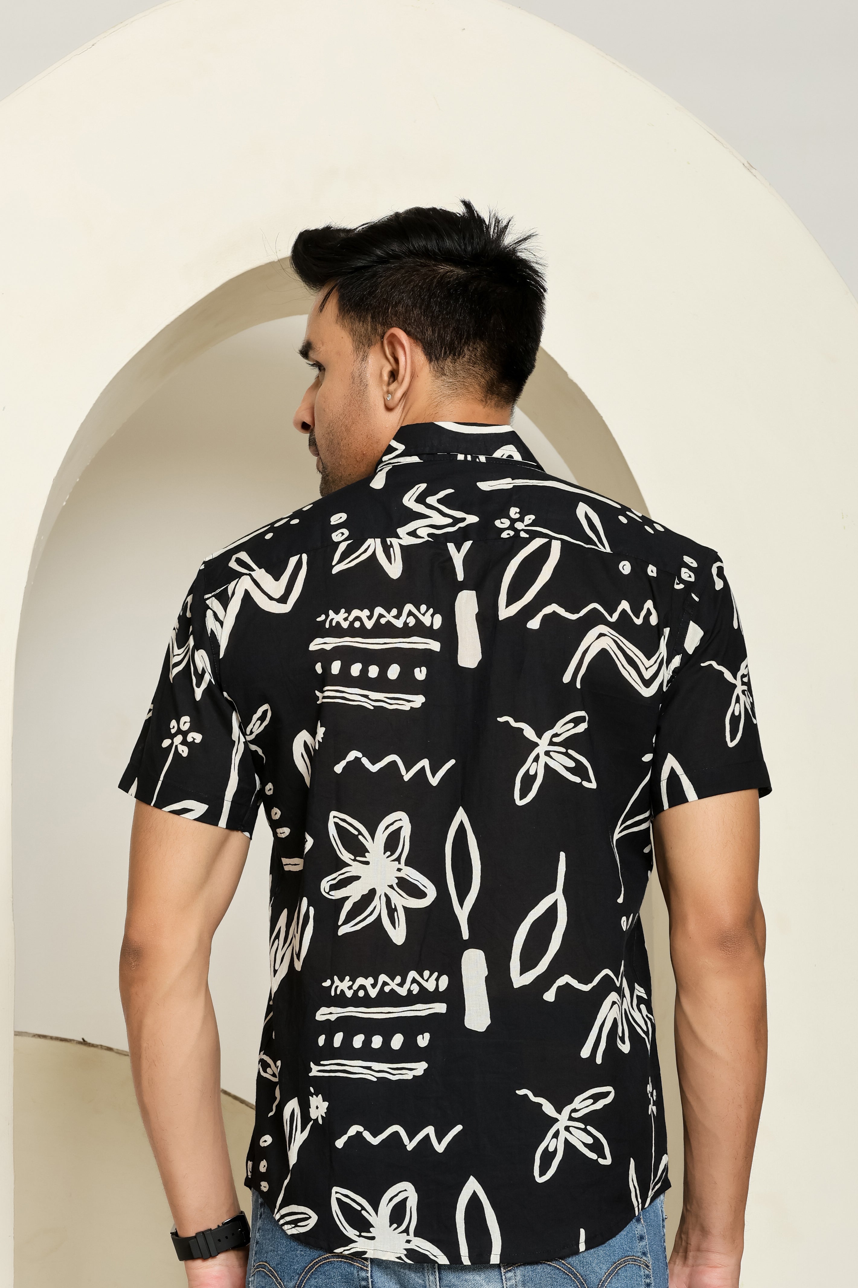 Brushstroke Noir Printed Half Sleeve Shirt