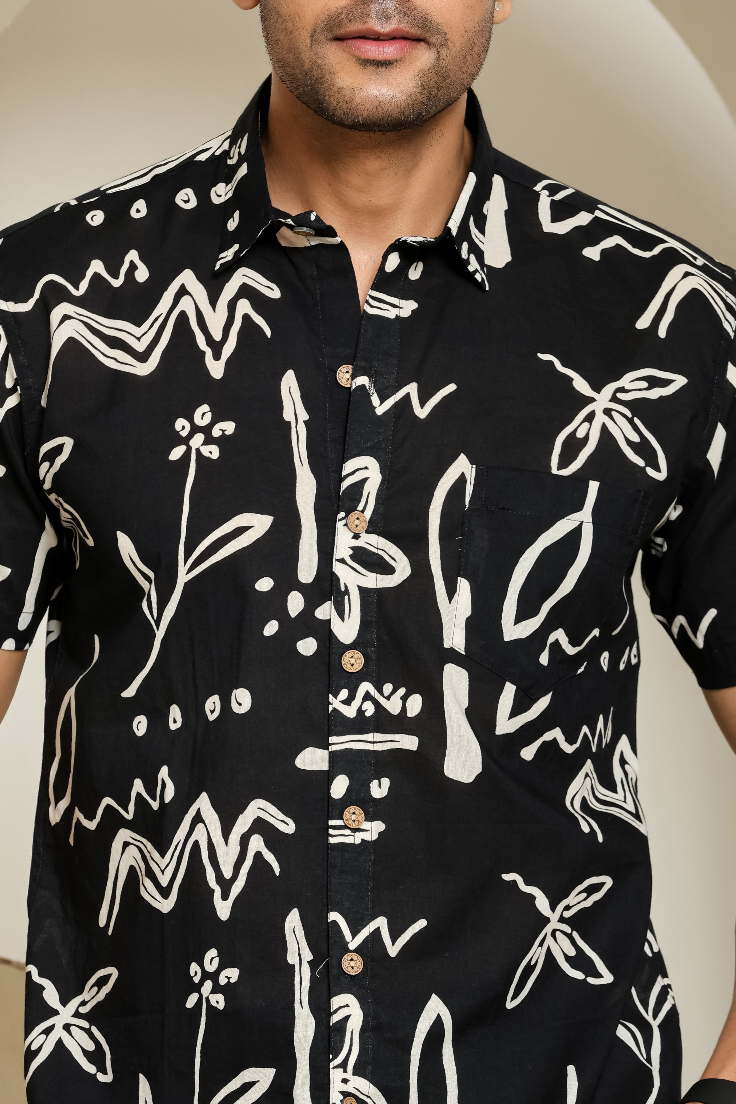 Brushstroke Noir Printed Half Sleeve Shirt