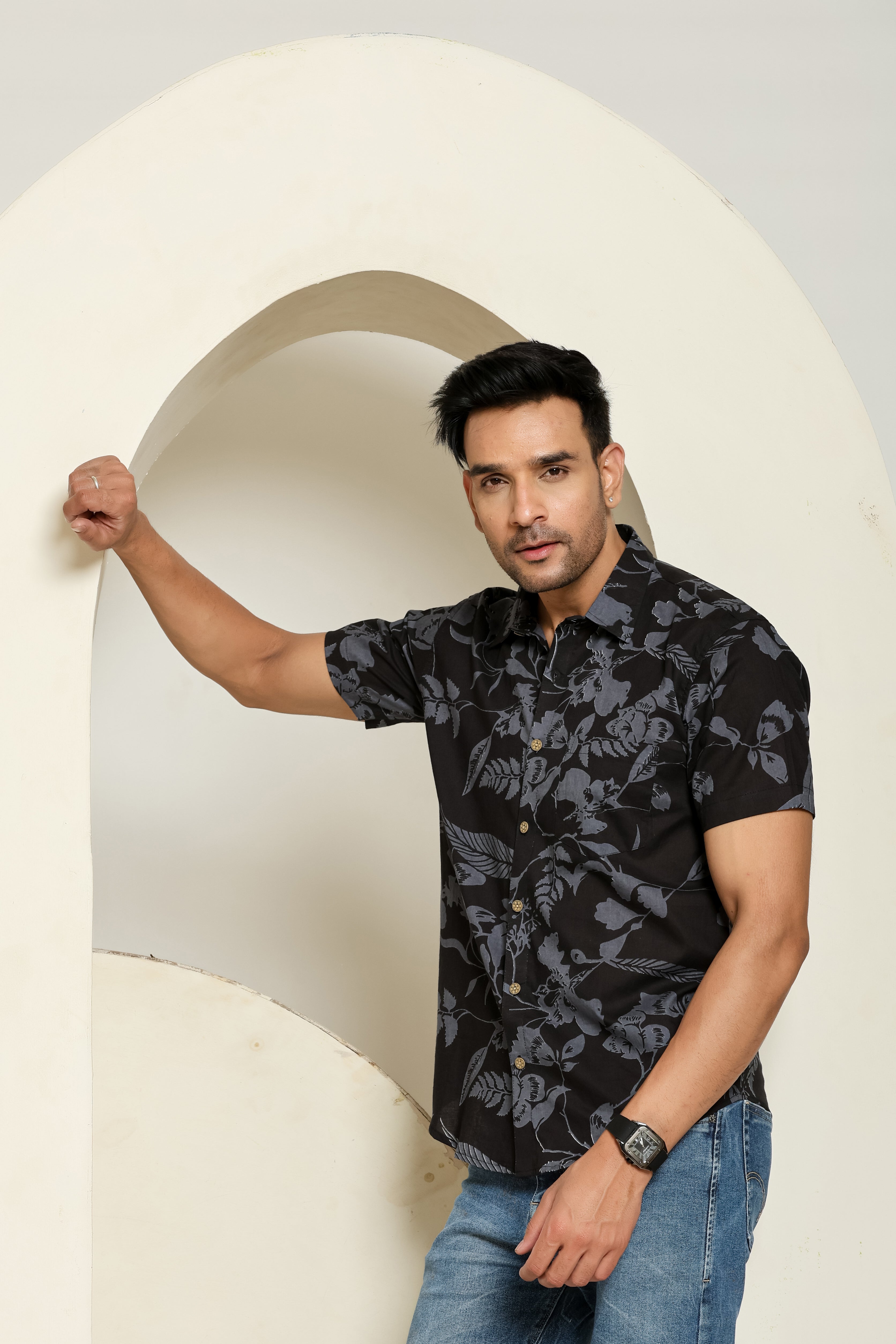 Shadow Leaves Half Sleeve Shirt