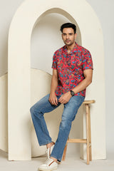 Crimson Wave Cuban Collar Shirt