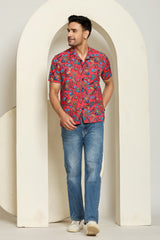 Crimson Wave Cuban Collar Shirt