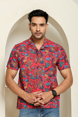 Crimson Wave Cuban Collar Shirt