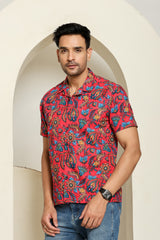 Crimson Wave Cuban Collar Shirt