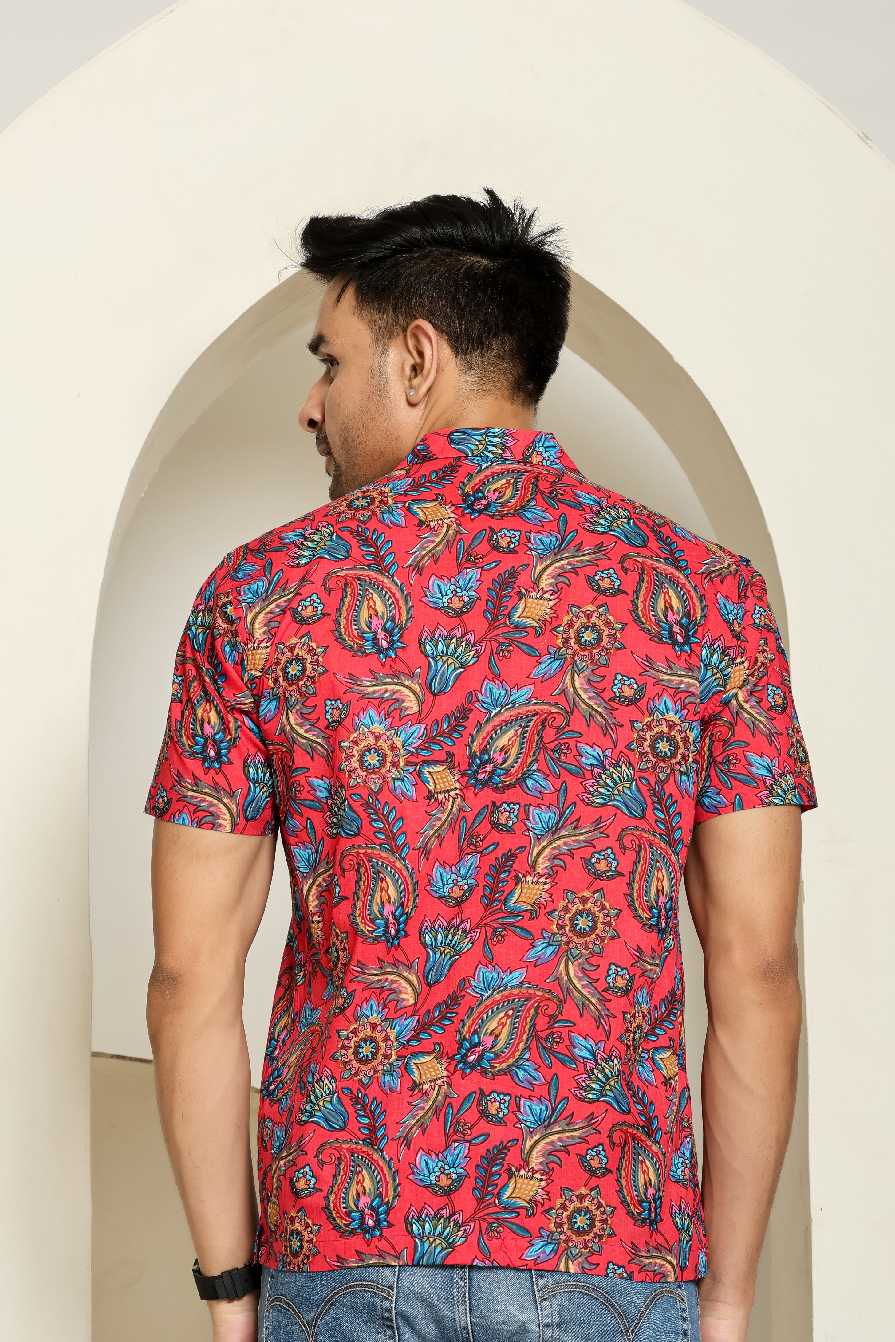 Crimson Wave Cuban Collar Shirt