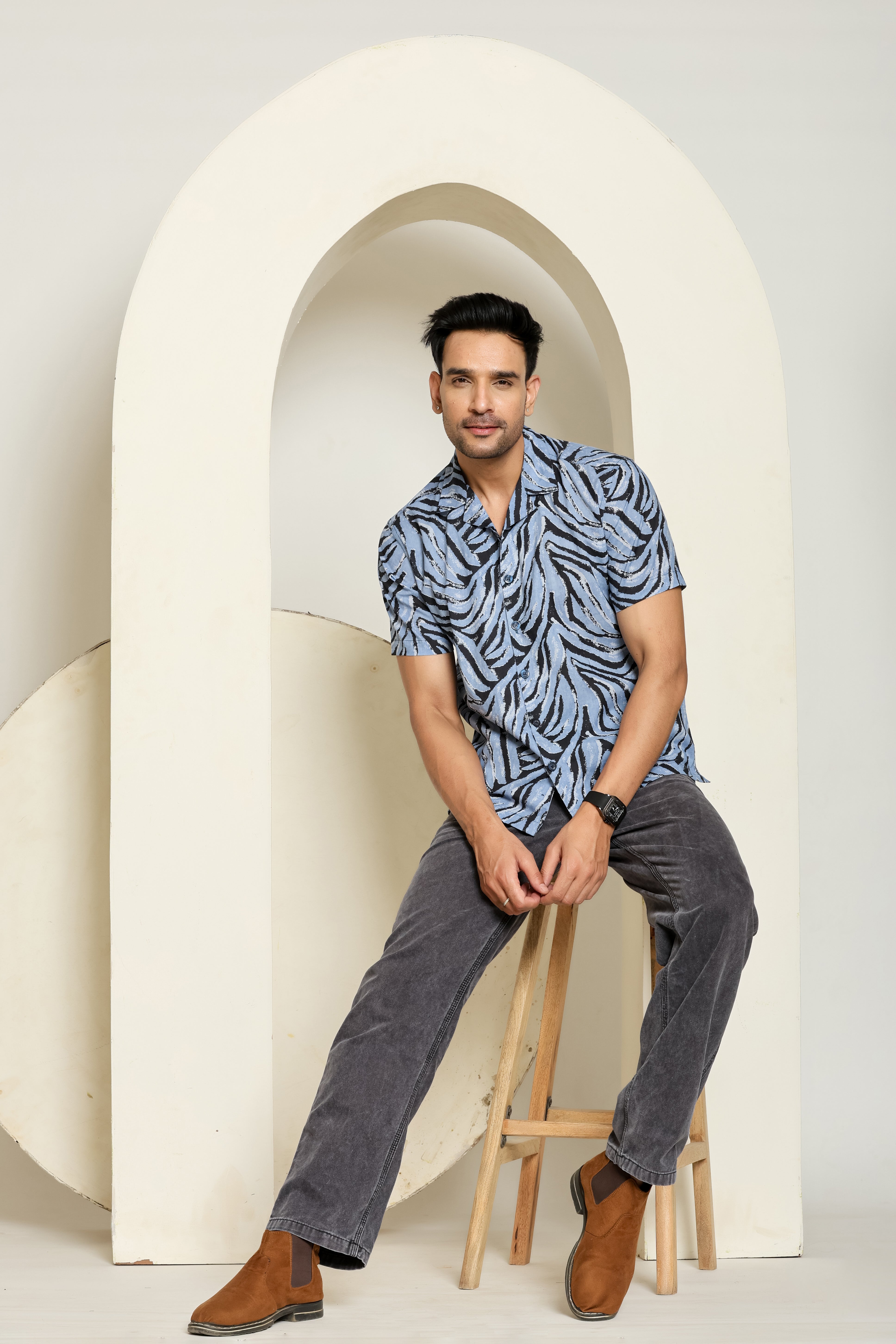 Blue Stripes Cuban Collar Shirt