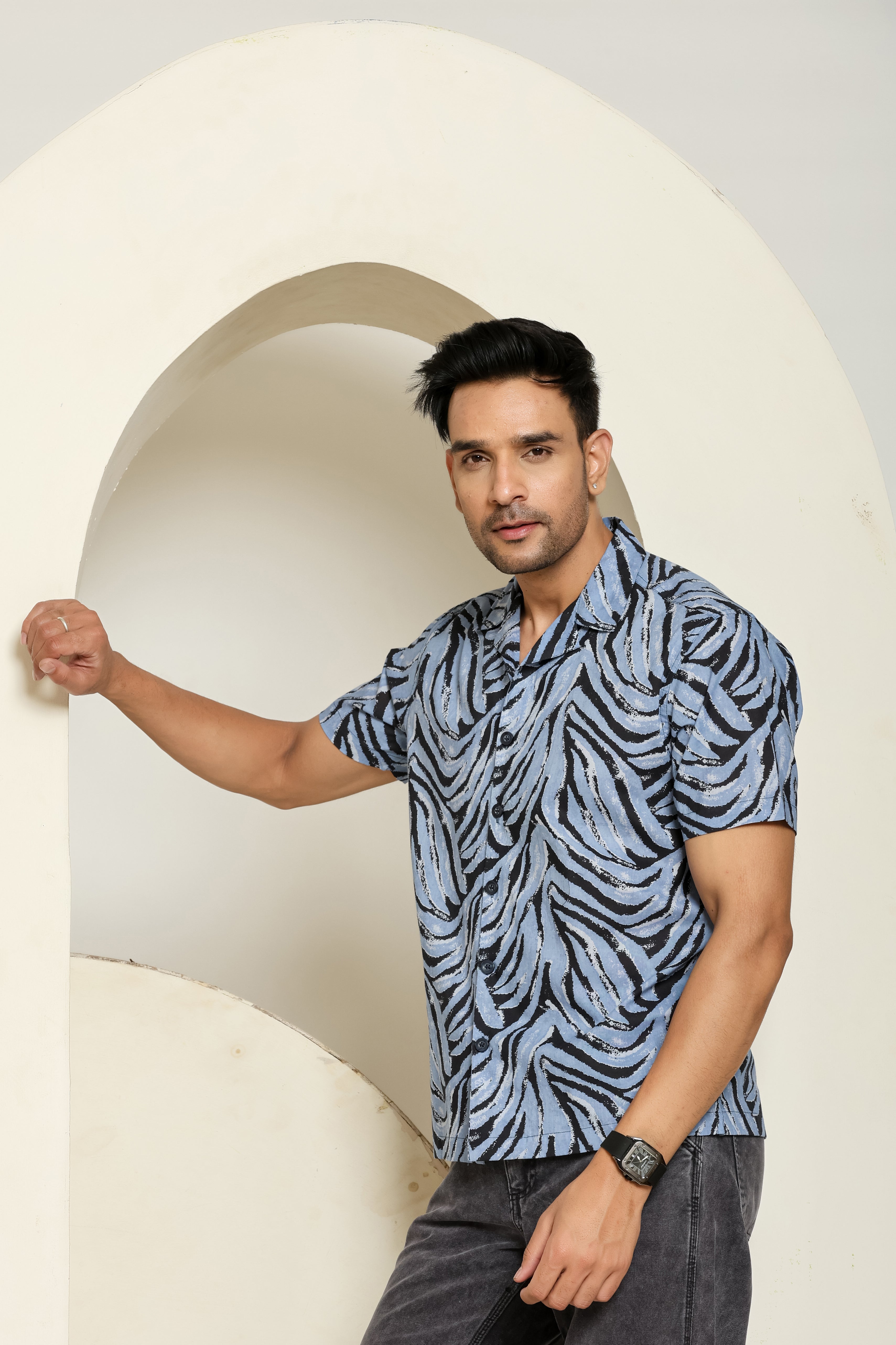 Blue Stripes Cuban Collar Shirt