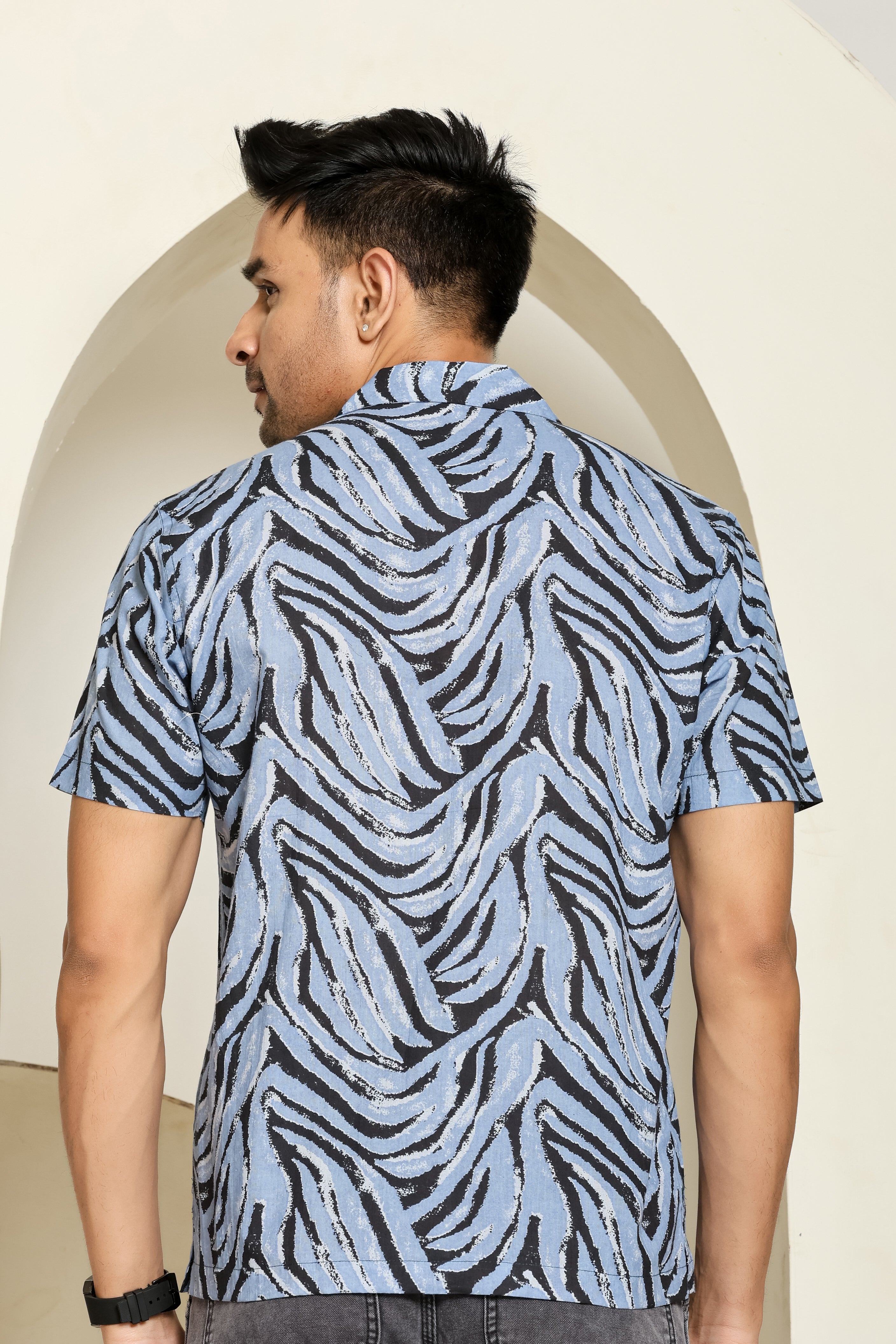Blue Stripes Cuban Collar Shirt