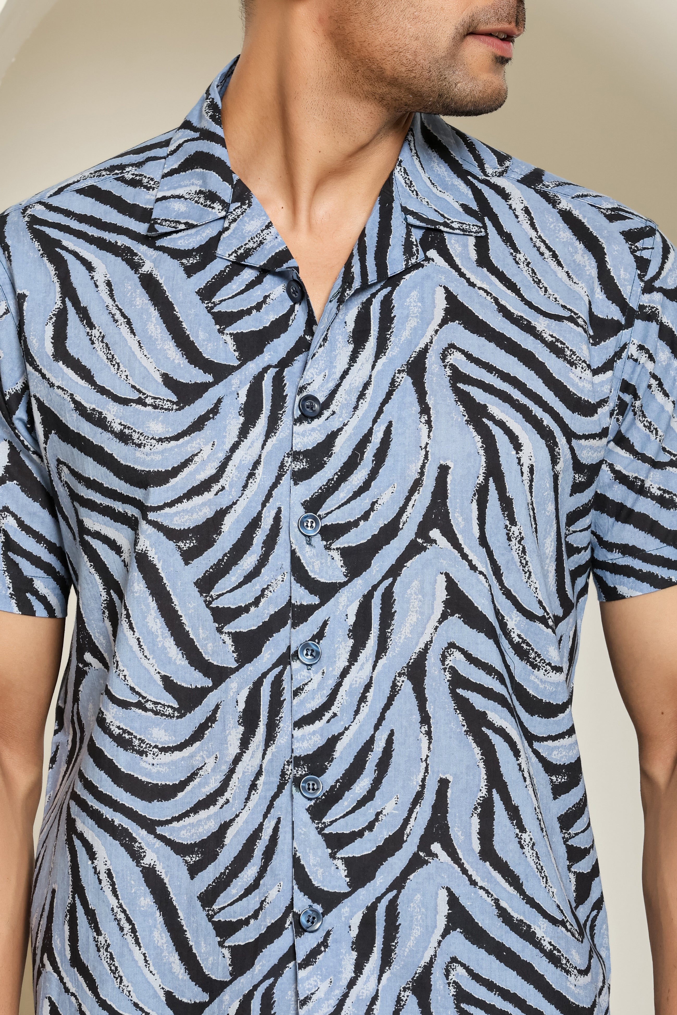 Blue Stripes Cuban Collar Shirt