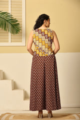 Rust Patchwork Crop Top & Flared Skirt Set