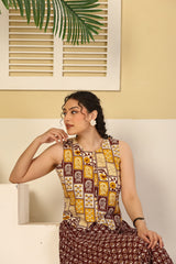 Rust Patchwork Crop Top & Flared Skirt Set