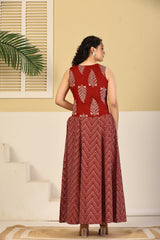 Crimson Leaf Print Crop Top & Chevron Skirt Set