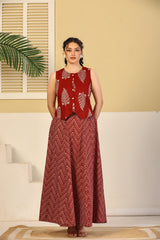 Crimson Leaf Print Crop Top & Chevron Skirt Set