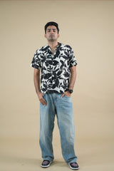 Monochrome Leaf Cuban Collar Shirt
