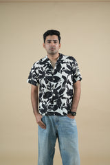 Monochrome Leaf Cuban Collar Shirt