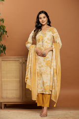 Golden Bloom Printed Cotton Suit