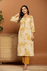 Golden Bloom Printed Cotton Suit