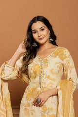 Golden Bloom Printed Cotton Suit