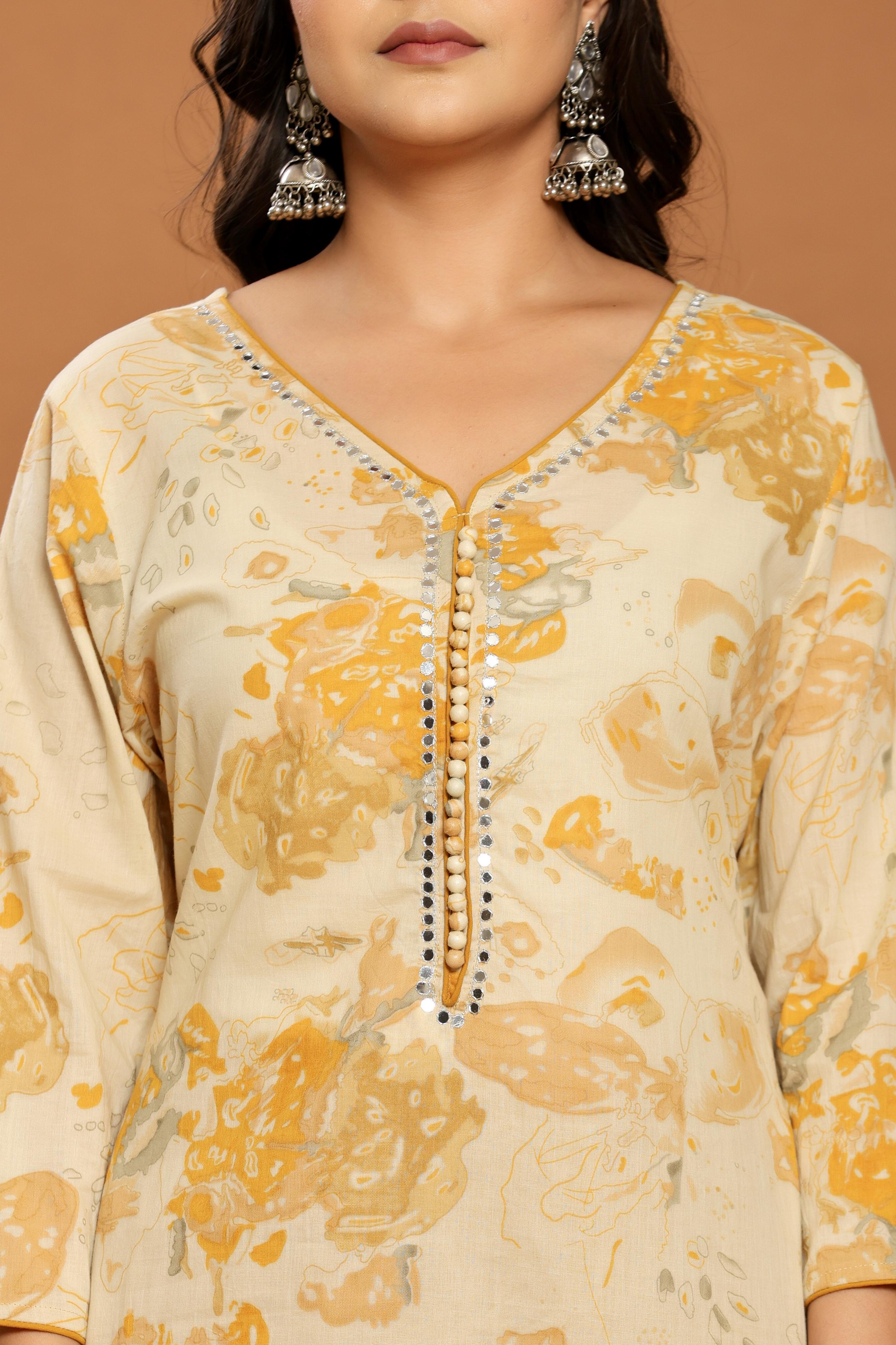Golden Bloom Printed Cotton Suit