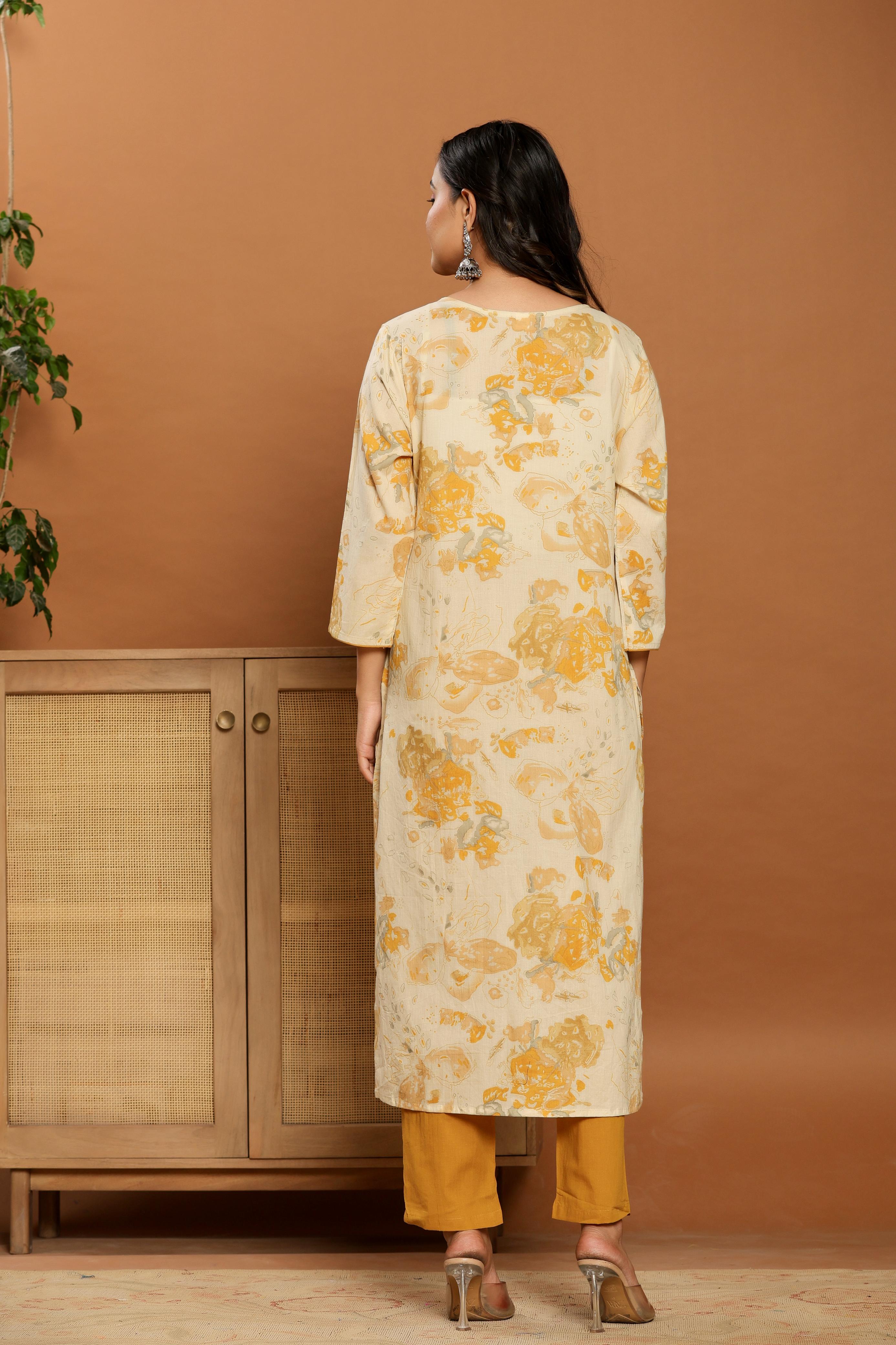 Golden Bloom Printed Cotton Suit