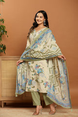 Floral Breeze Beige Cotton Suits