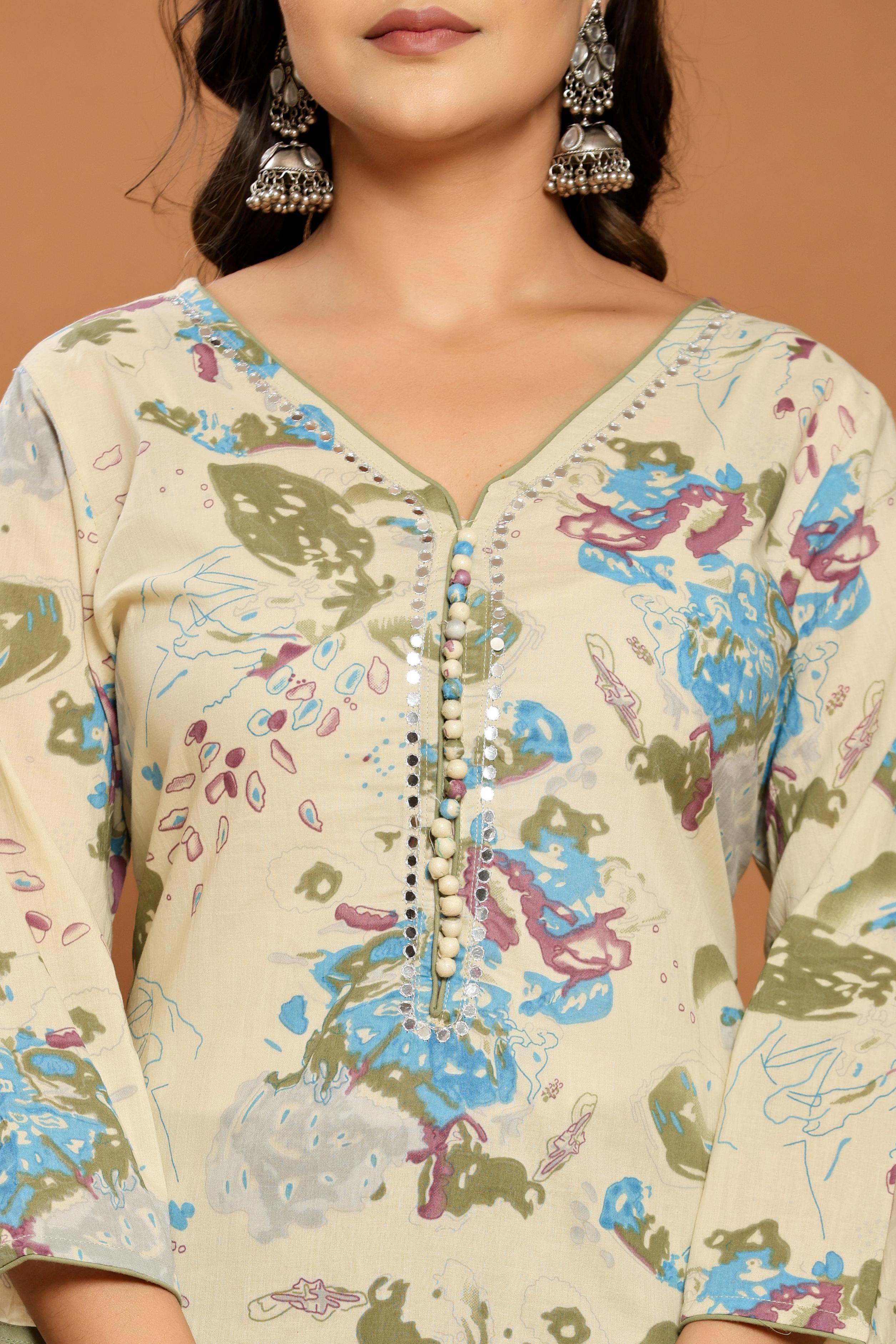 Floral Breeze Beige Cotton Suits