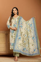 Floral Breeze Beige Cotton Suits