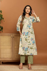 Floral Breeze Beige Cotton Suits