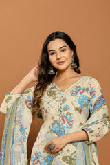 Floral Breeze Beige Cotton Suits