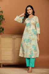 Aqua Bloom Beige Mirror Cotton Suit