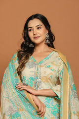 Aqua Bloom Beige Mirror Cotton Suit