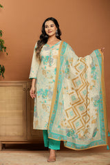 Aqua Bloom Beige Mirror Cotton Suit