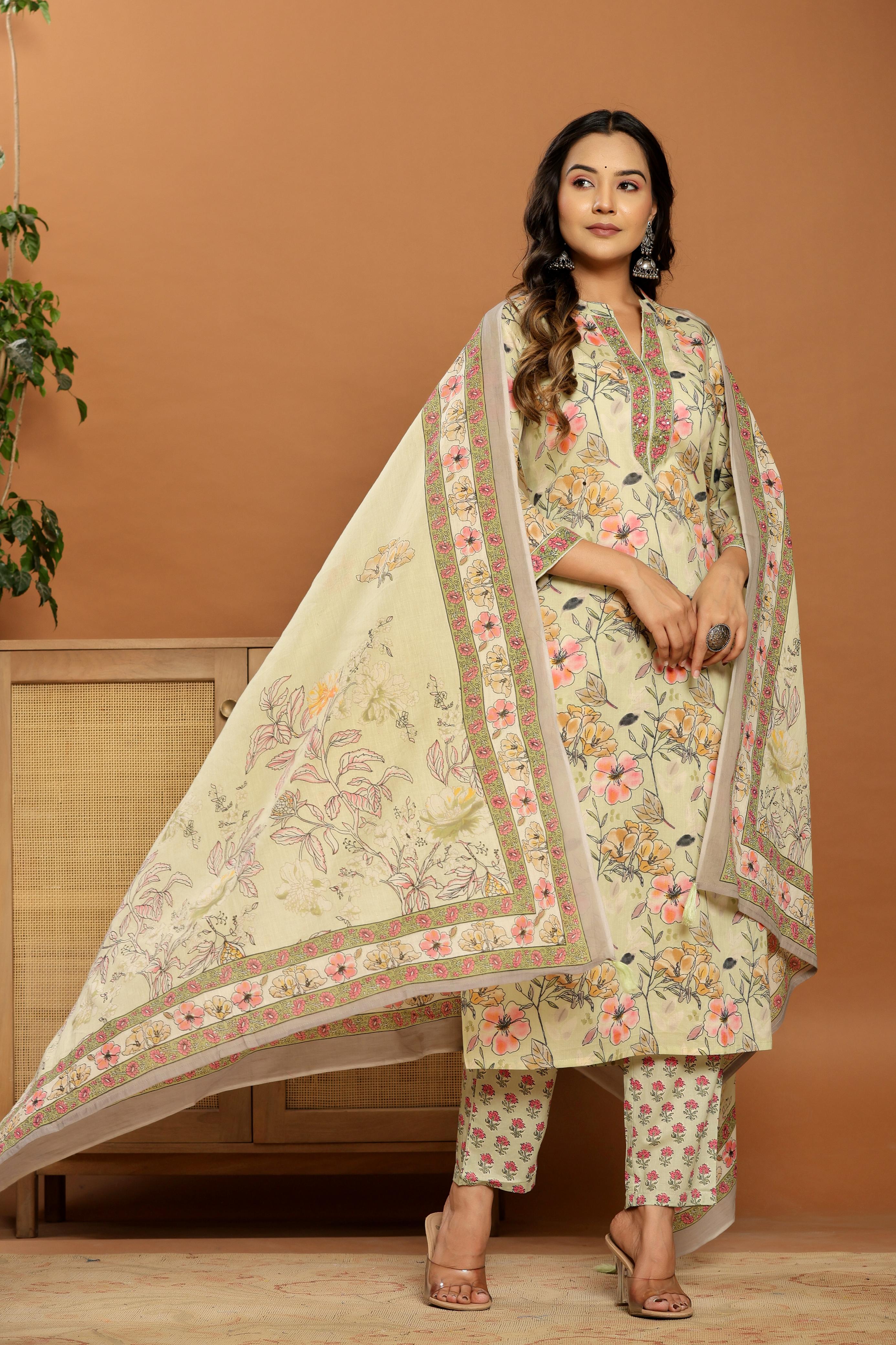 Blush Meadow Printed Cotton Suit