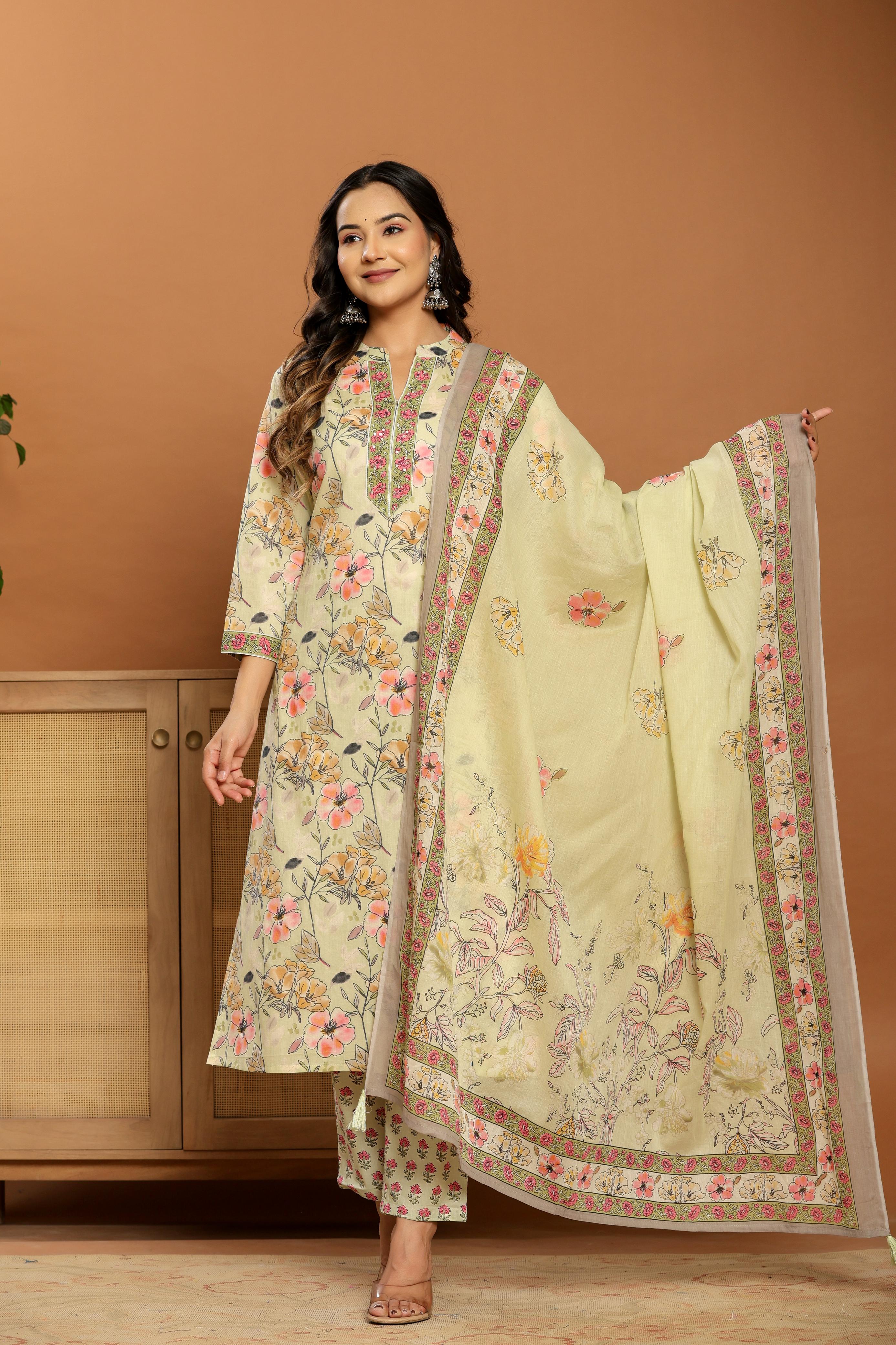 Blush Meadow Printed Cotton Suit