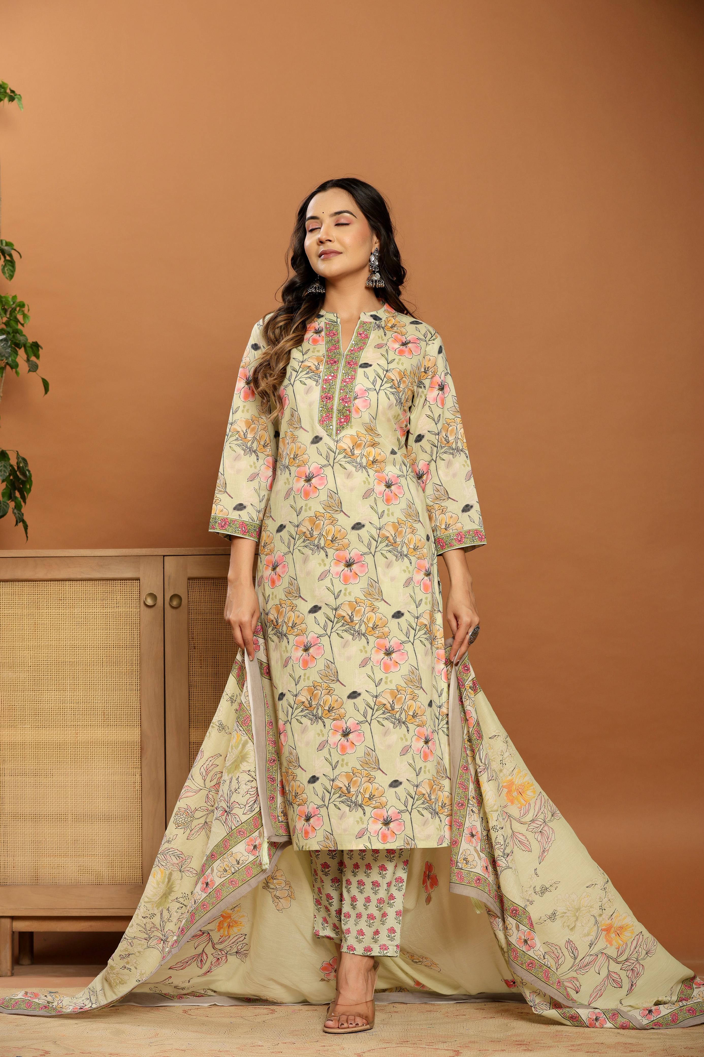 Blush Meadow Printed Cotton Suit